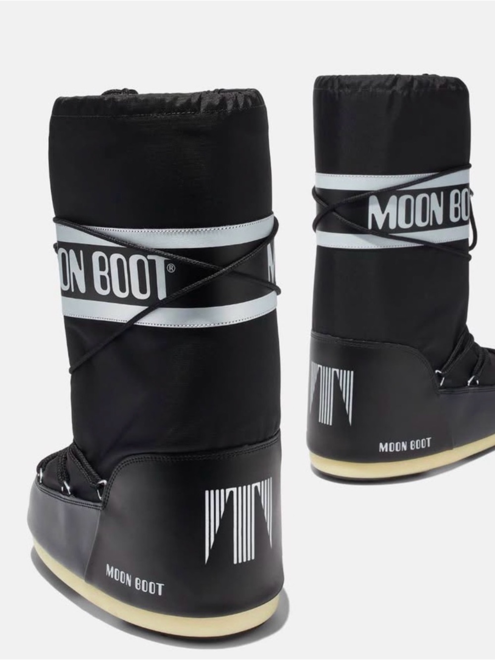 MOON BOOT ICON BLACK NYLON BOOTS, sz 39/41 - 7.5-8